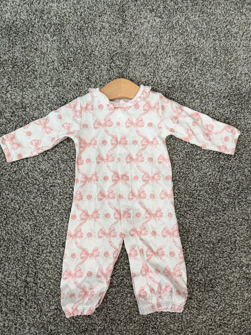 Baby Club Chic Bows and Roses footie all-over pink bow NB